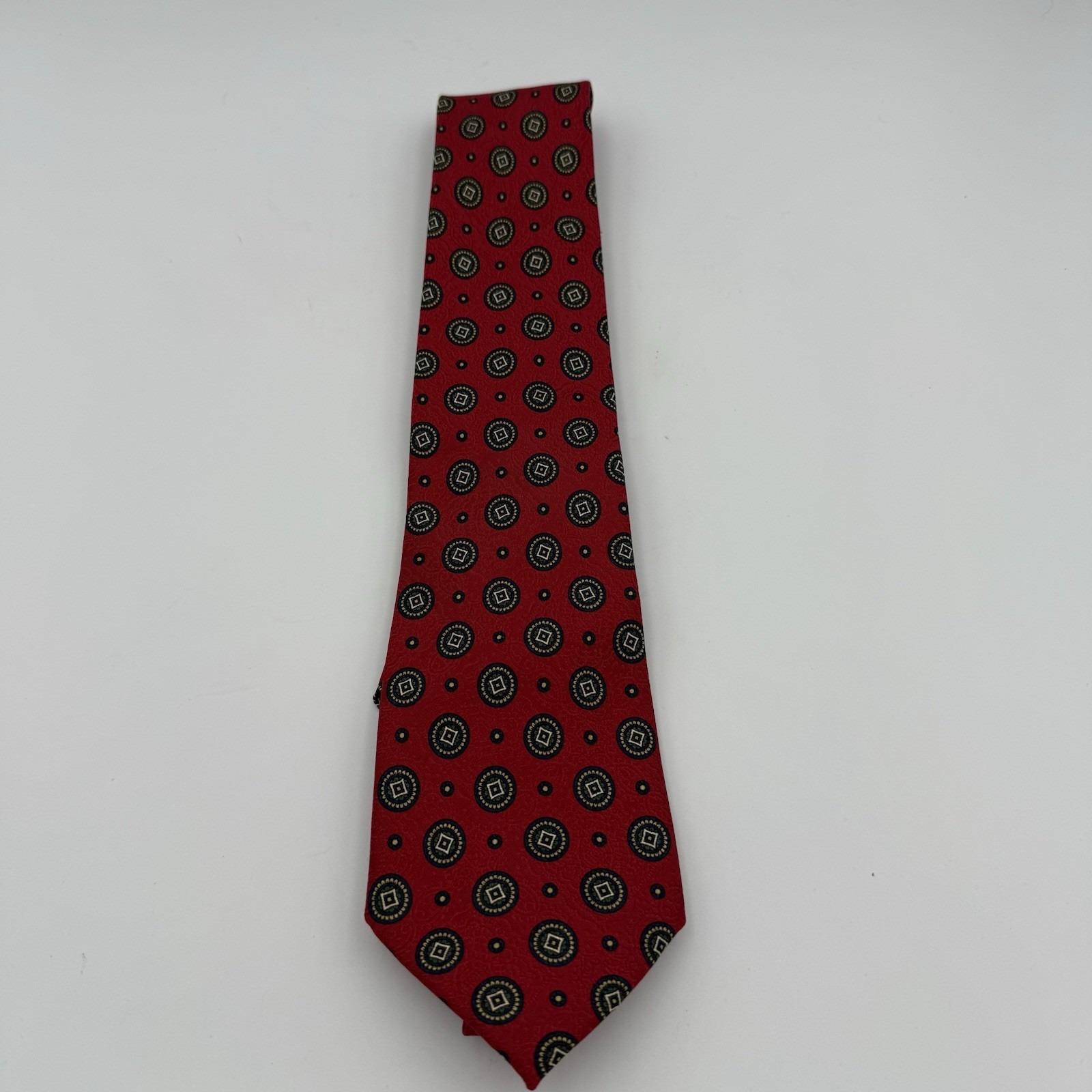 Mark Pendleton 100% Silk Tie Handmade In Italy Red Geometric Pattern